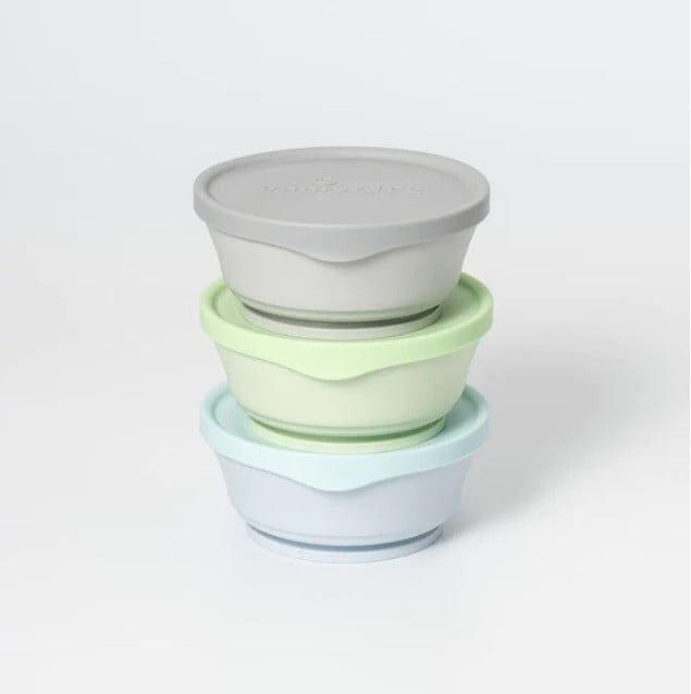 Set 3 boluri cu capac hrana bebelusi Miniware, 100% din materiale naturale biodegradabile, Cotton Candy+Toffee+Vanilla